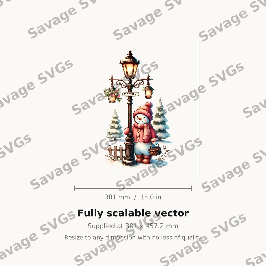 Snowman By Lamppost