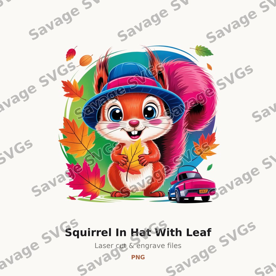 Squirrel In Hat With Leaf