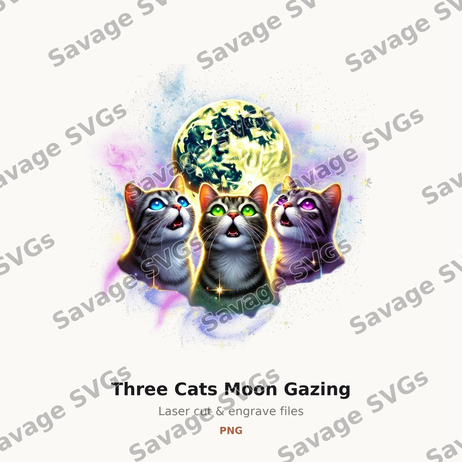 Three Cats Moon Gazing