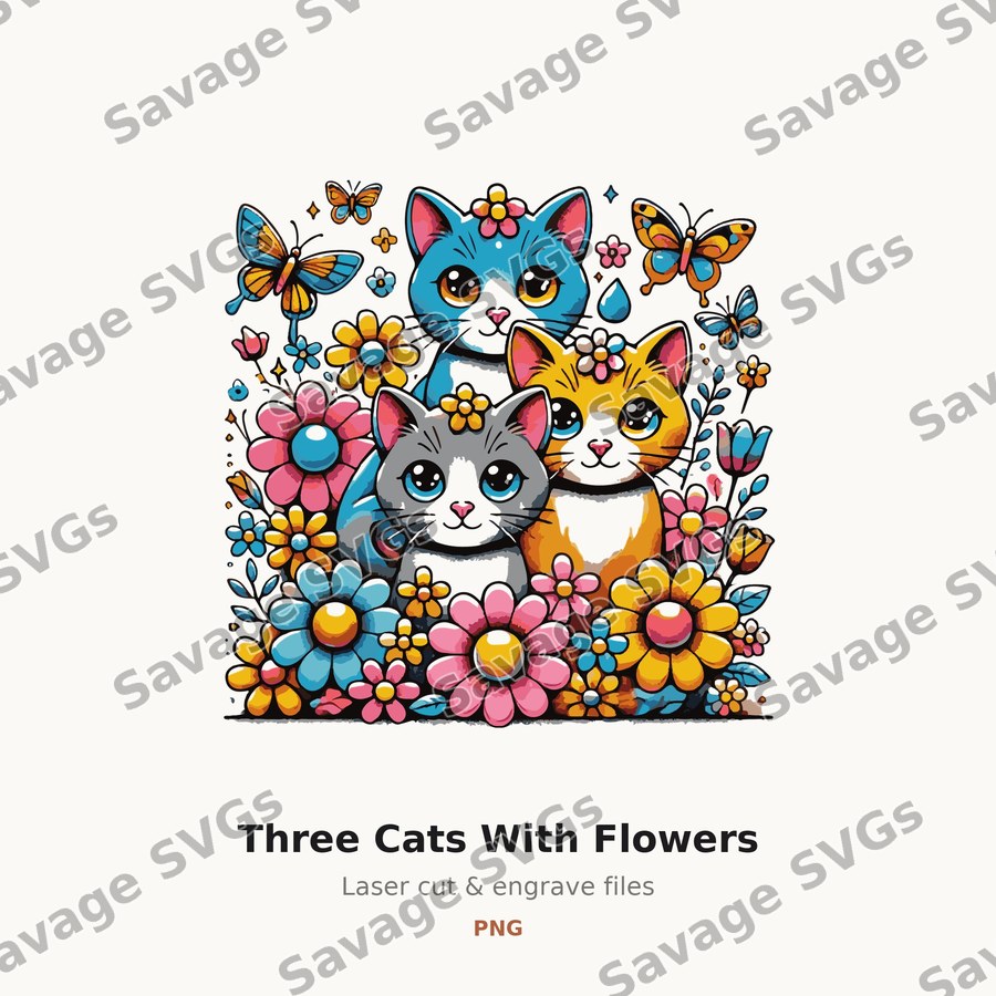 Three Cats With Flowers