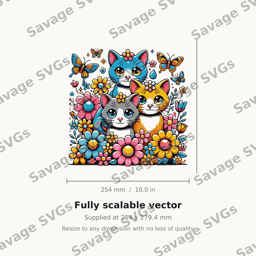 Three Cats With Flowers