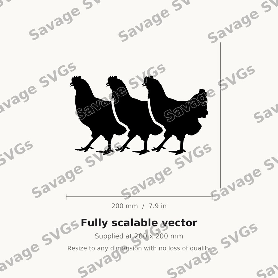 Three Walking Hens