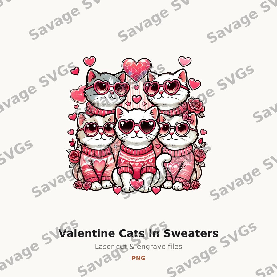Valentine Cats In Sweaters