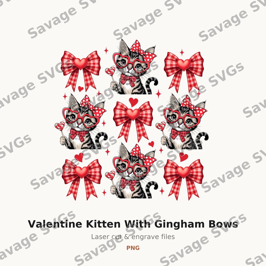 Valentine Kitten With Gingham Bows