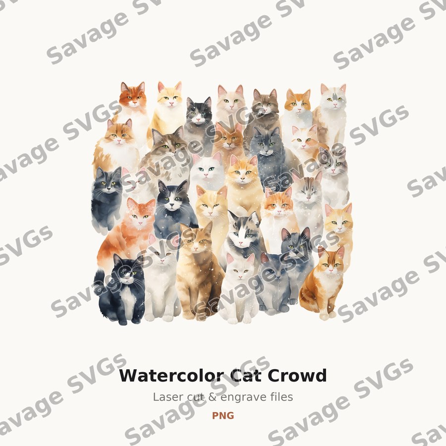 Watercolor Cat Crowd