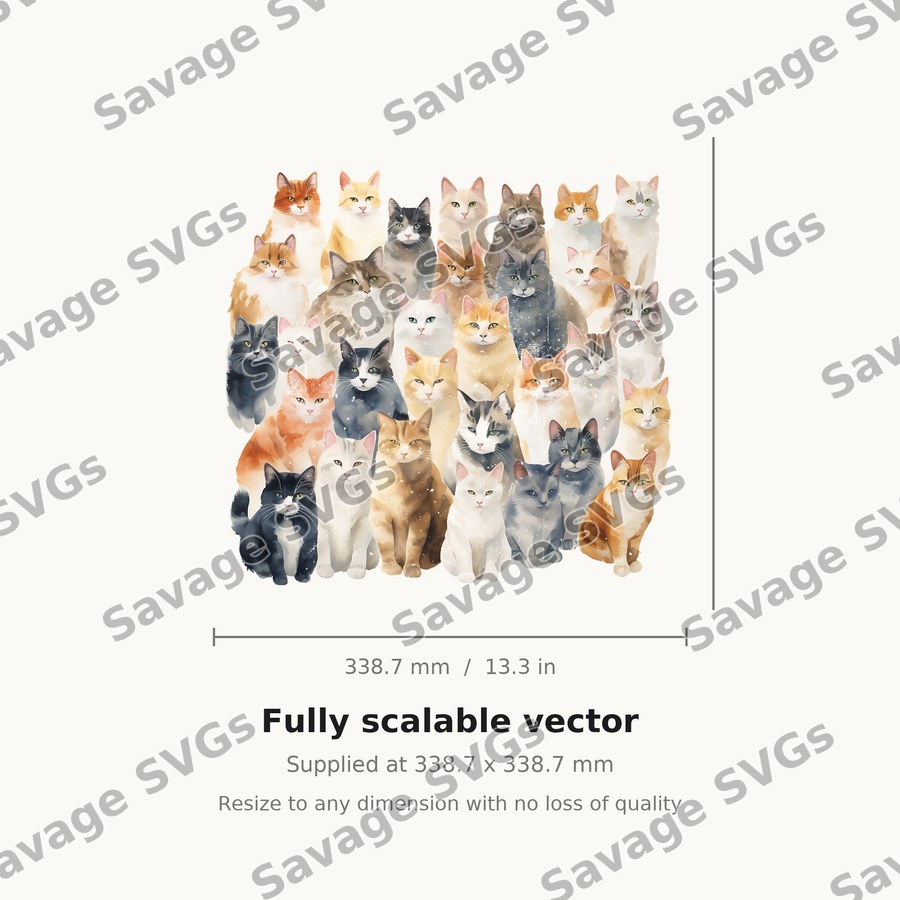 Watercolor Cat Crowd